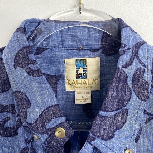 Kahala Hawaiian Aloha Shirt Mens L Floral Blue Cotton Pocket Button Up EUC - Picture 5 of 9